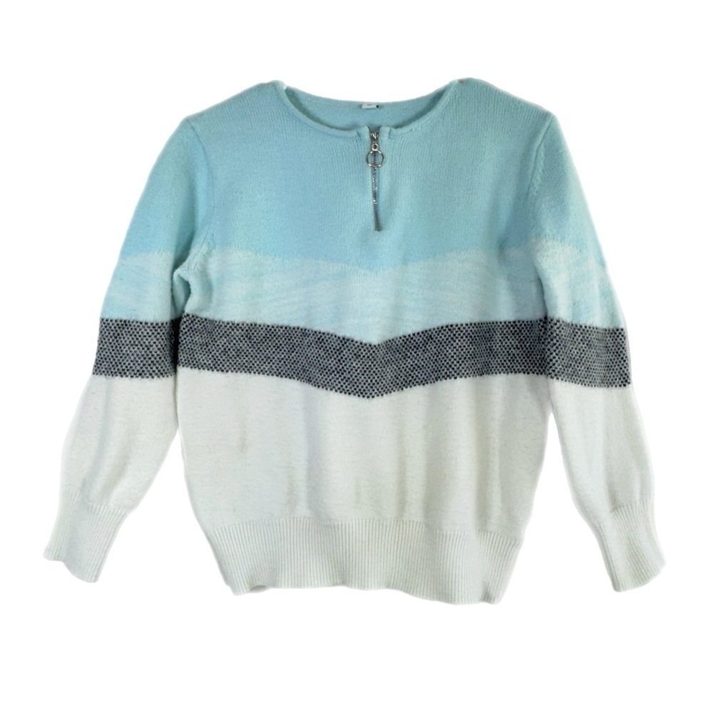 Kid’s Blue Chevron Striped Fuzzy Sweater
